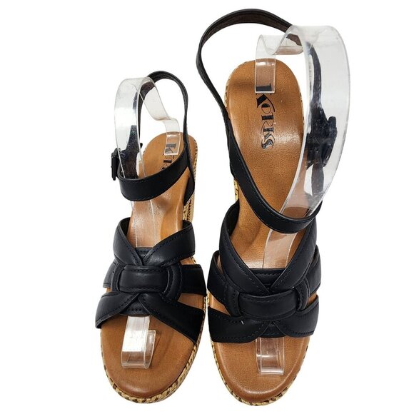 Korks Black Strappy Sandals Woven Block Heel Size 11M - Picture 9 of 10